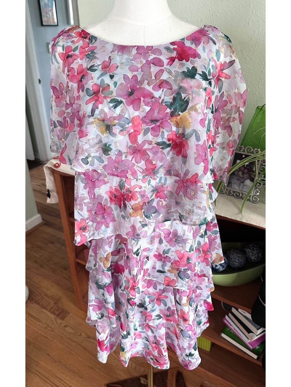 NWT Jessica Howard Gold Fleck & Floral Ruffle Dress (4P)